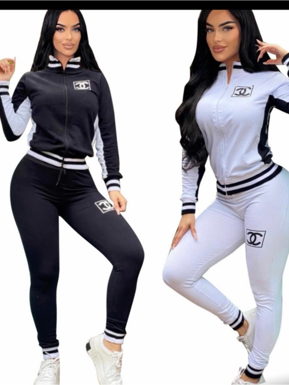 Women's Two-Piece Track Jogger Set - Black & White